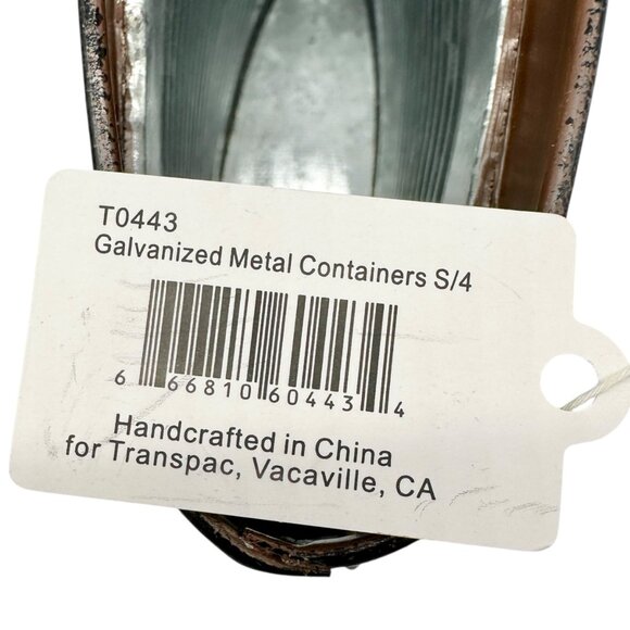 Transpac Galvanized Metal Containers Trio Rustic Oval Design Storage Buckets - Picture 6 of 12